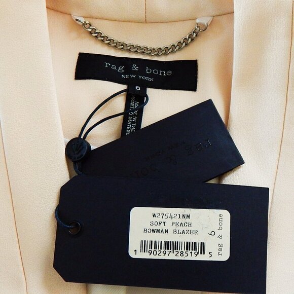 Rag & Bone Bowman Blazer Contrast Satin Trim Jacket Soft Peach Jacket NEW NWT 6 - Picture 7 of 7